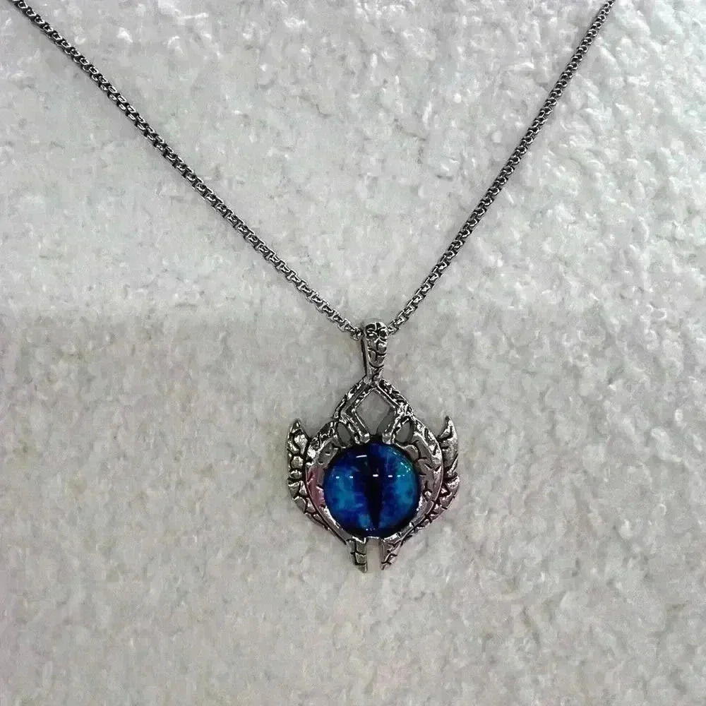 Mystical Dragon Eye Pendant Necklace – Silver Wings  & Blue Eye Design